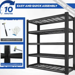 Mesh 185 - Étagère en métal 185x100x40 cm avec 5 tablettes en treillis capacité de charge 1365 kg noir