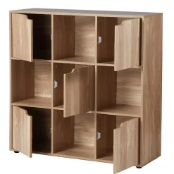 Meuble 9 cases avec 5 portes décor bois L89cm - MODU