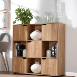 Meuble 9 cases avec 5 portes décor bois L89cm - MODU
