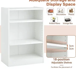 Meuble à Casier à 3 Niveaux-Bibliothèque avec 2 Étagères Réglables-Dispositif Anti-Basculement Inclus-50x30x75 CM Blanc
