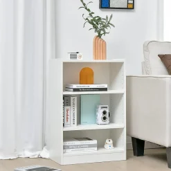 Meuble à Casier à 3 Niveaux-Bibliothèque avec 2 Étagères Réglables-Dispositif Anti-Basculement Inclus-50x30x75 CM Blanc