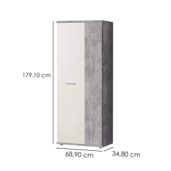 Meuble à chaussure 2 portes décor béton et blanc - CLASS