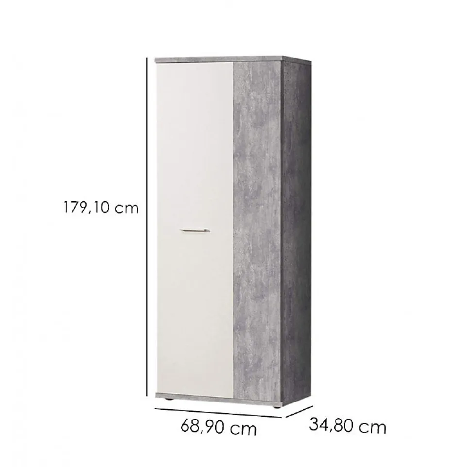 Meuble à chaussure 2 portes décor béton et blanc - CLASS