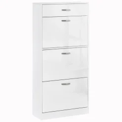 Meuble à chaussures - 3 portes abattantes, tiroir coulissant - dim. 62L x 24l x 135H cm - poignées alu. panneaux blanc