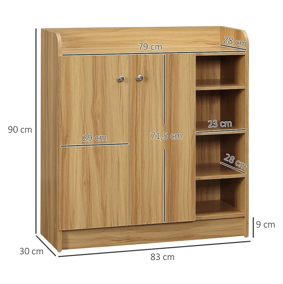 Meuble à chaussures - armoire à chaussures 2 portes 3 étagères 4 niches plateau aspect bois naturel