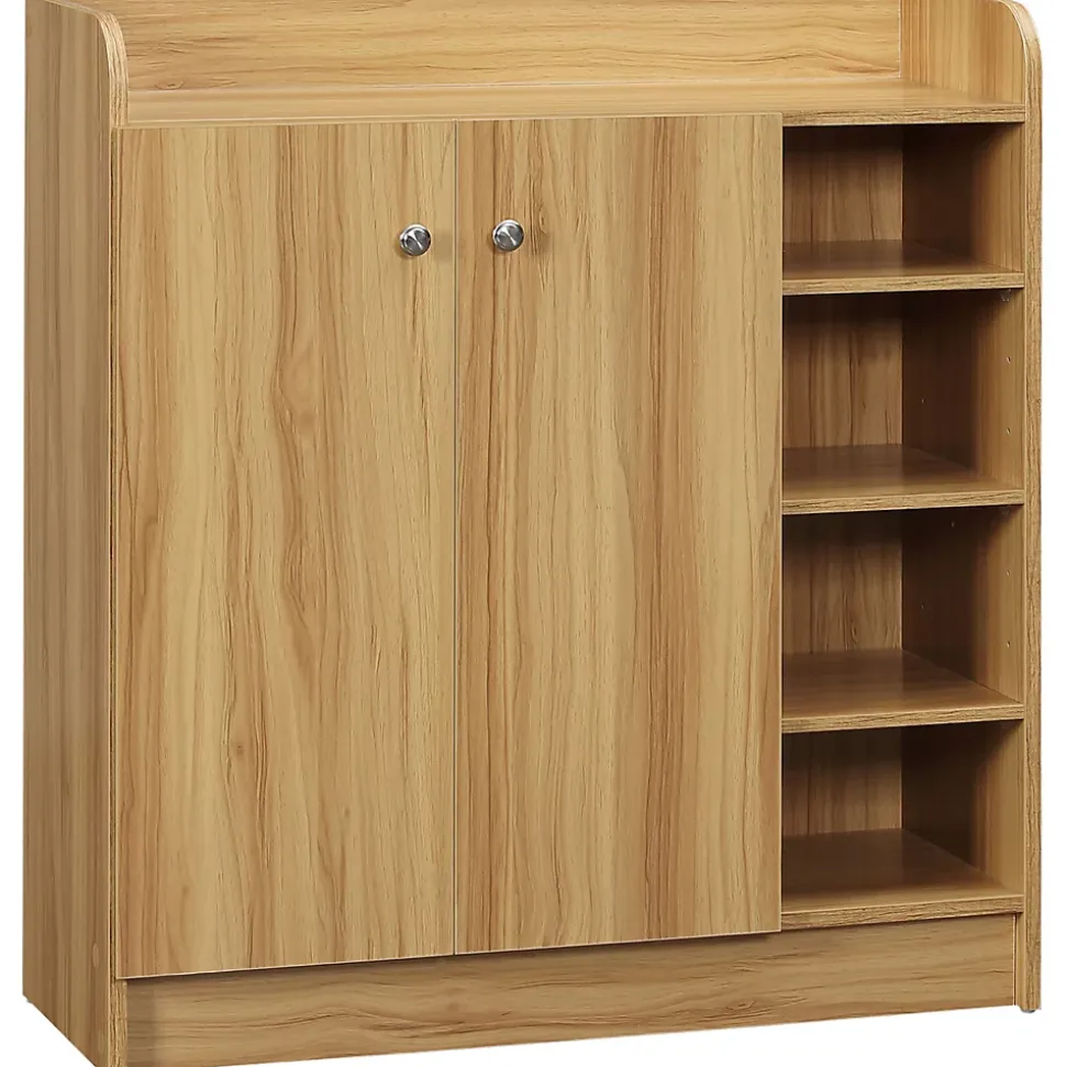 Meuble à chaussures - armoire à chaussures 2 portes 3 étagères 4 niches plateau aspect bois naturel