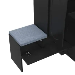 Meuble à Chaussures - Banc avec Assise Rembourrée et Portes Abattantes Soft-Close, Étagères Réglables - 130 x 35 x 110 cm - Noir