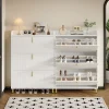Meuble à chaussures 80 cm, 3 portes basculantes, blanc mat, pieds métal doré et étagères réglables