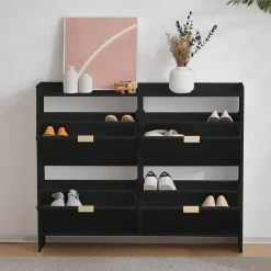 Meuble à chaussures 110 cm avec portes basculantes et étagères réglables, finition noir moderne