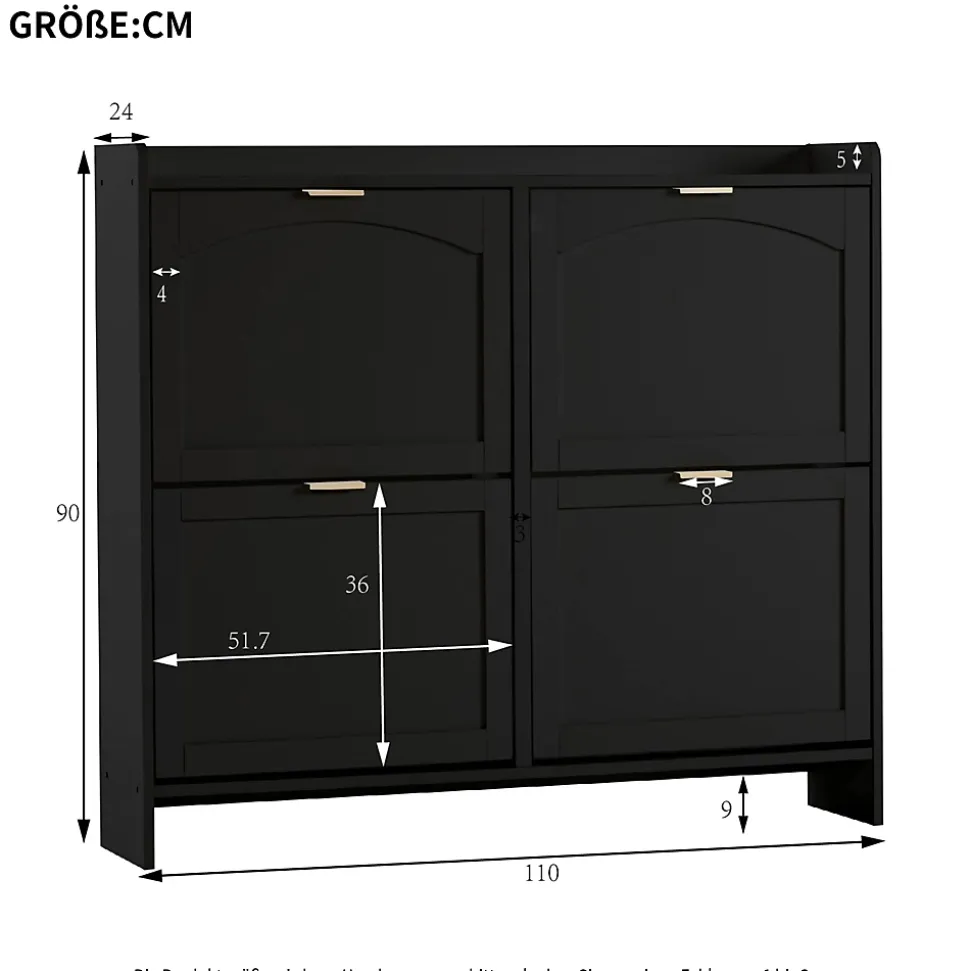 Meuble à chaussures 110 cm avec portes basculantes et étagères réglables, finition noir moderne