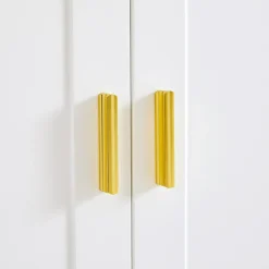 Meuble à chaussures 120 cm avec 3 portes courbes, 1 tiroir et poignées métal, finition blanche moderne