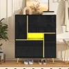 Meuble à chaussures 80 cm avec façade brillante noire, bande LED 16 couleurs et portes à étagères réglables