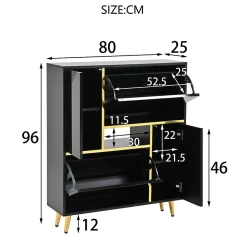 Meuble à chaussures 80 cm avec façade brillante noire, bande LED 16 couleurs et portes à étagères réglables