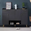 Meuble à chaussures 130 cm avec 2 tiroirs, 4 portes et compartiment ouvert, pieds hauts métal noir