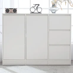 Meuble à chaussures 120 cm moderne blanc avec étagère réglable et charnières amorties, grand rangement