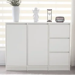 Meuble à chaussures 120 cm moderne blanc avec étagère réglable et charnières amorties, grand rangement