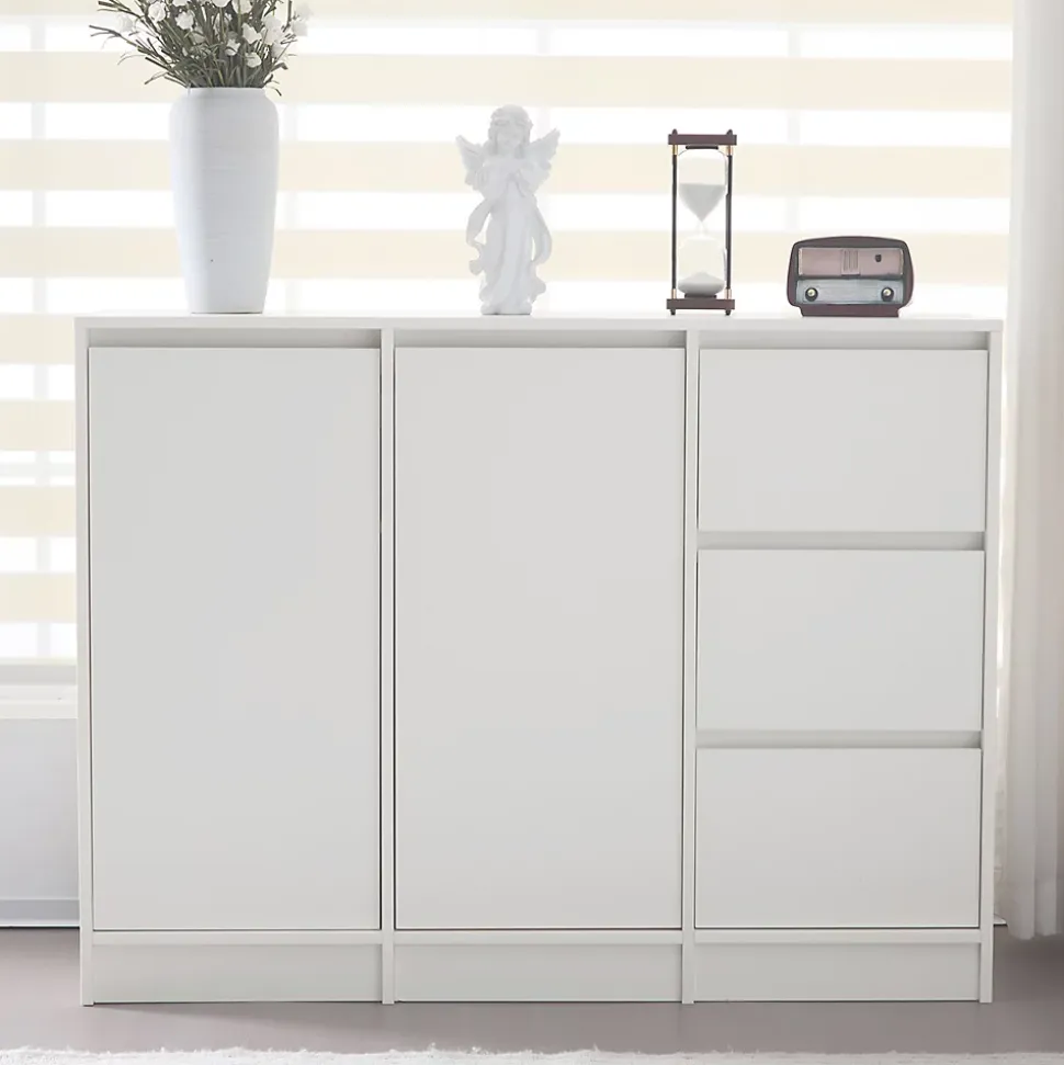 Meuble à chaussures 120 cm moderne blanc avec étagère réglable et charnières amorties, grand rangement