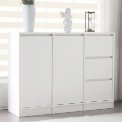 Meuble à chaussures 120 cm moderne blanc avec étagère réglable et charnières amorties, grand rangement