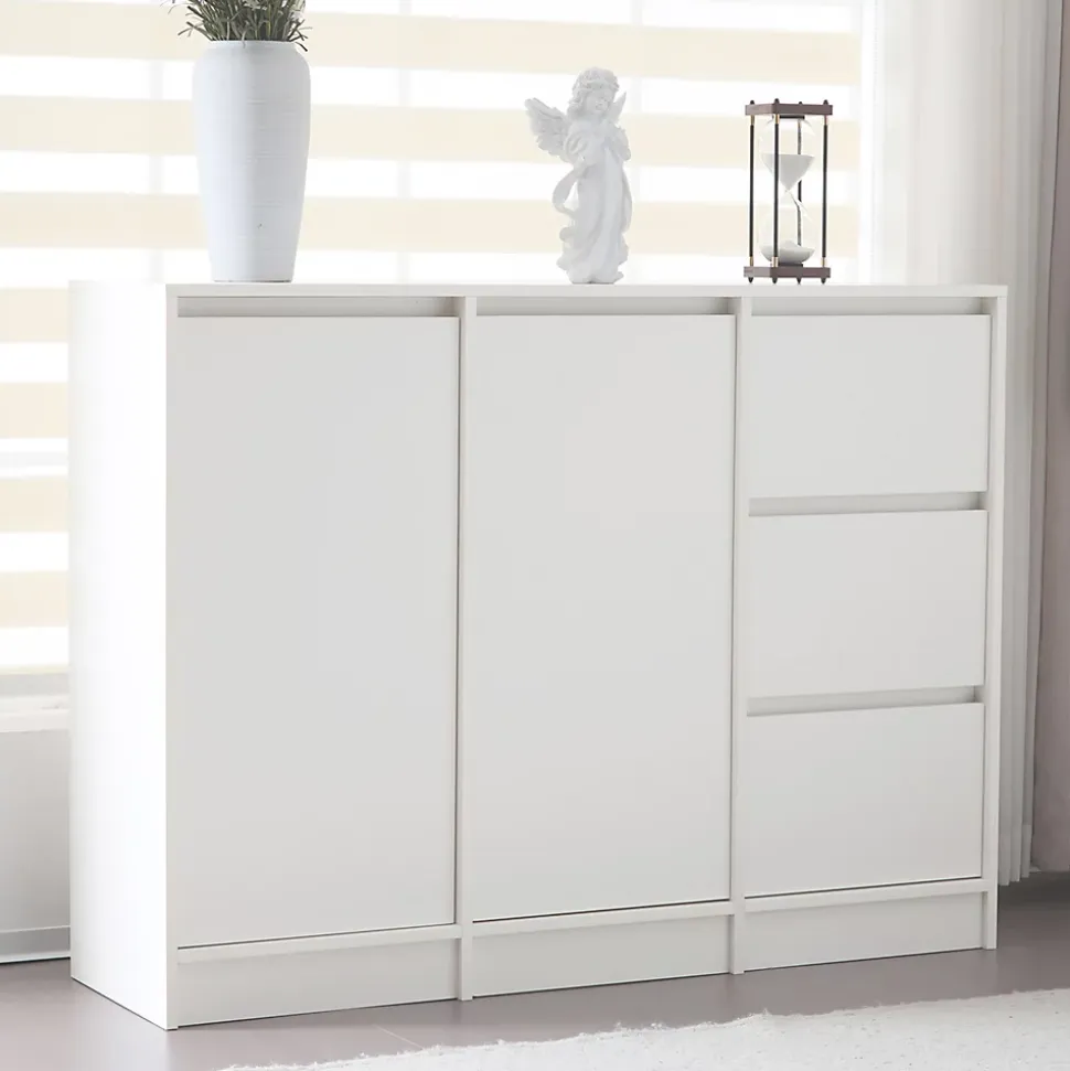 Meuble à chaussures 120 cm moderne blanc avec étagère réglable et charnières amorties, grand rangement