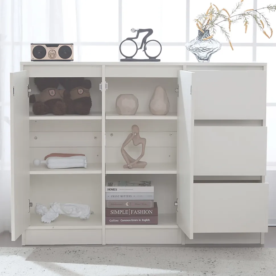Meuble à chaussures 120 cm moderne blanc avec étagère réglable et charnières amorties, grand rangement