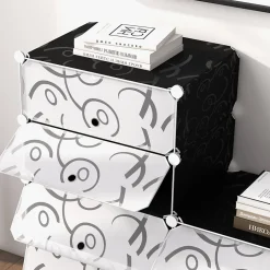Meuble à chaussures 95 cm modulaire, 16 compartiments, structure métal noir et panneaux PP, design moderne