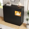 Meuble à Chaussures - Meuble entrée avec 16 Couleurs LED et Tiroirs Ajustables - Bois et Métal, Noir, 105x39,5x100,5 cm