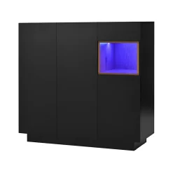 Meuble à Chaussures - Meuble entrée avec 16 Couleurs LED et Tiroirs Ajustables - Bois et Métal, Noir, 105x39,5x100,5 cm