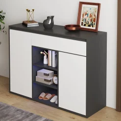 Meuble à Chaussures - Meuble entrée avec Étagères Ajustables et Grande Capacité - Noir et Blanc - 105x39,5x86 cm