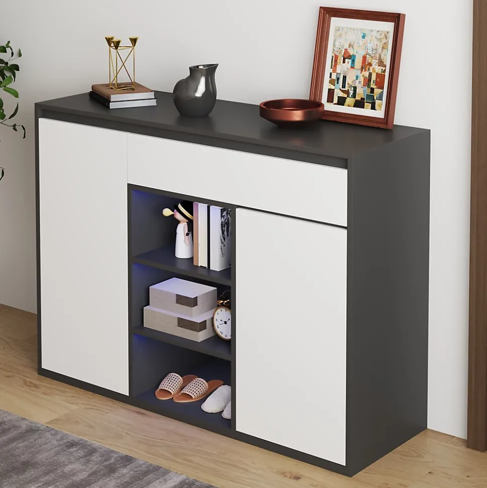 Meuble à Chaussures - Meuble entrée avec Étagères Ajustables et Grande Capacité - Noir et Blanc - 105x39,5x86 cm