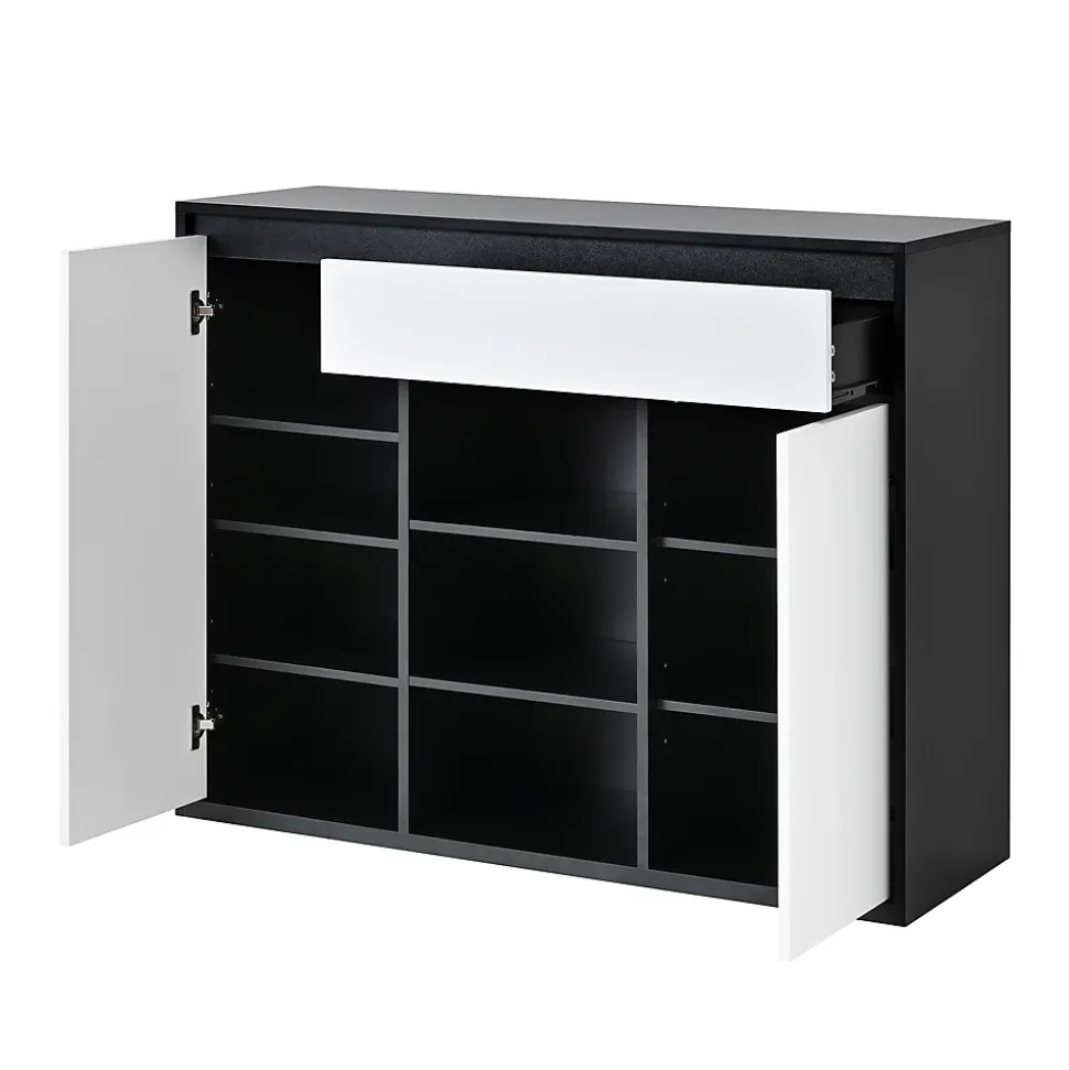 Meuble à Chaussures - Meuble entrée avec Étagères Ajustables et Grande Capacité - Noir et Blanc - 105x39,5x86 cm