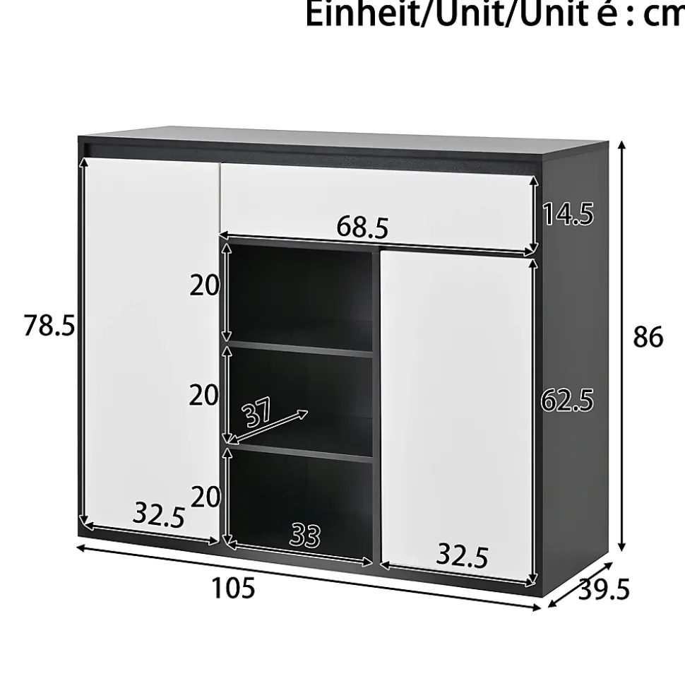 Meuble à Chaussures - Meuble entrée avec Étagères Ajustables et Grande Capacité - Noir et Blanc - 105x39,5x86 cm