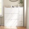 Meuble à Chaussures - Meuble d'entrée Basculant avec 3 Tiroirs et Banc - Meuble Pratique et Moderne - Blanc - 119x24x122 cm