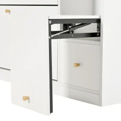 Meuble à Chaussures - Meuble d'entrée Basculant avec 3 Tiroirs et Banc - Meuble Pratique et Moderne - Blanc - 119x24x122 cm