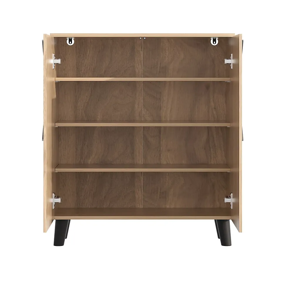 Meuble à Chaussures - Meuble d'entrée avec Motif en Rotin et Portes Fermées, Structure PB et Étagères Internes, 80x31x91 cm - Bois