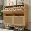 Meuble à Chaussures - Meuble d'entrée avec 4 Tiroirs Pliants et Rangement Compact - en Rotin et Bois - Naturel - 100x90x25 cm