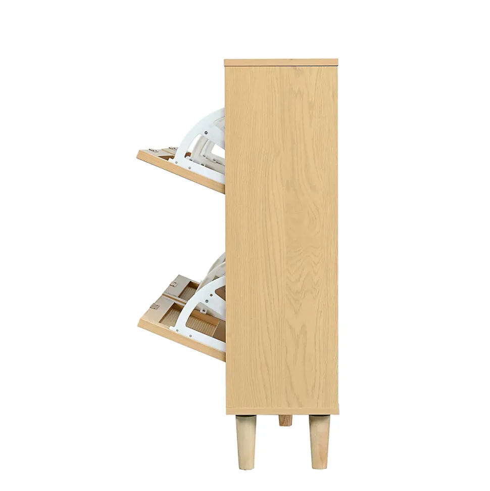 Meuble à Chaussures - Meuble d'entrée avec 4 Tiroirs Pliants et Rangement Compact - en Rotin et Bois - Naturel - 100x90x25 cm