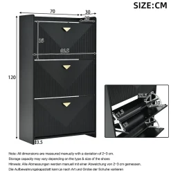 Meuble à Chaussures - Meuble d'entrée avec 3 Abattants et Étagères Réglables - en MDF - Noir