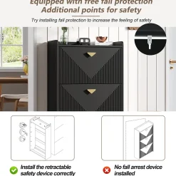 Meuble à Chaussures - Meuble d'entrée avec 3 Abattants et Étagères Réglables - en MDF - Noir