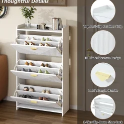 Meuble à Chaussures - Meuble d'entrée avec 3 Abattants et Étagères Réglables - en MDF - Blanc