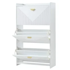Meuble à Chaussures - Meuble d'entrée avec 3 Abattants et Étagères Réglables - en MDF - Blanc