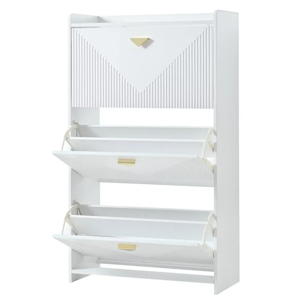 Meuble à Chaussures - Meuble d'entrée avec 3 Abattants et Étagères Réglables - en MDF - Blanc