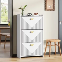 Meuble à Chaussures - Meuble d'entrée avec 3 Abattants et Étagères Réglables - en MDF - Blanc