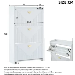 Meuble à Chaussures - Meuble d'entrée avec 3 Abattants et Étagères Réglables - en MDF - Blanc