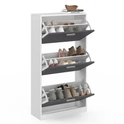 Meuble à chaussures 18 paires KLARK blanc 3 portes grises