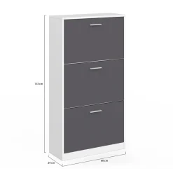 Meuble à chaussures 18 paires KLARK blanc 3 portes grises