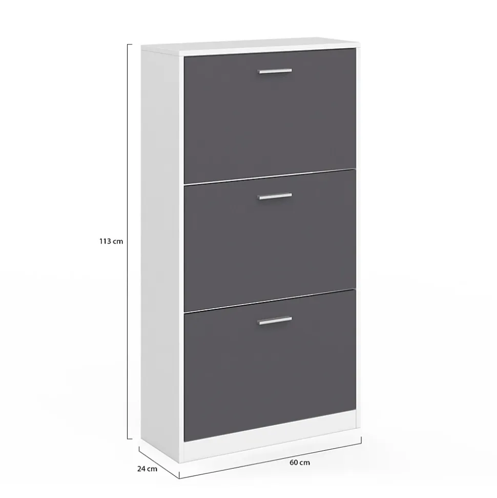 Meuble à chaussures 18 paires KLARK blanc 3 portes grises