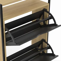 Meuble à chaussures 12 paires BOSTON 2 portes noires avec étagère supérieure design industriel