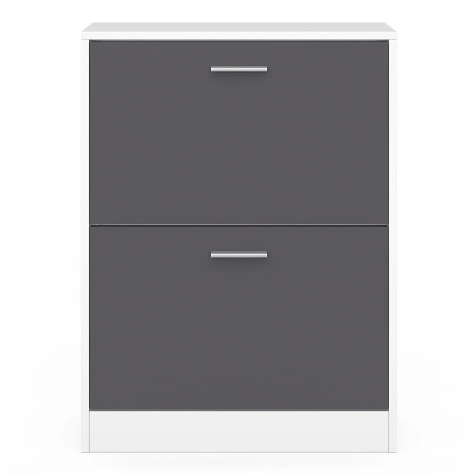 Meuble à chaussures 12 paires KLARK blanc 2 portes grises
