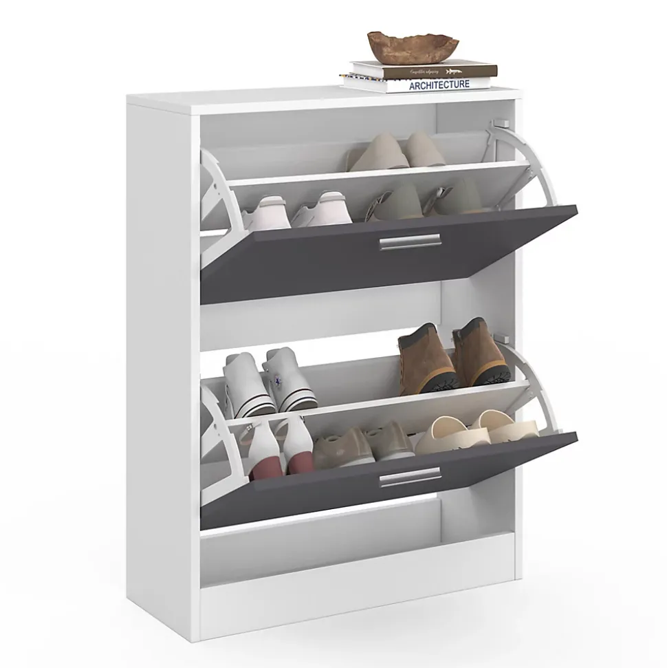 Meuble à chaussures 12 paires KLARK blanc 2 portes grises