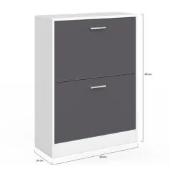 Meuble à chaussures 12 paires KLARK blanc 2 portes grises